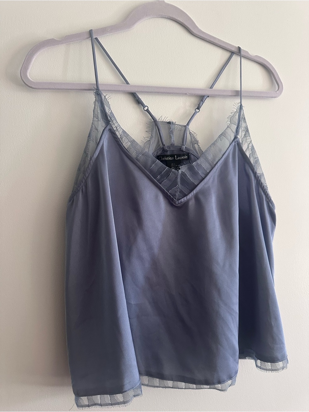 Dusty Blue Silk Lace-Trim Camisole